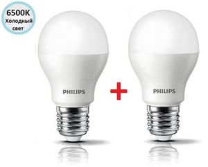 Купить Комплект ламп светодиодных Philips LEDBulb E27 14-100W 6500K 230V A67 (1+1)