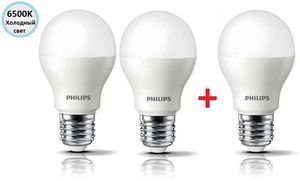 Купить Комплект ламп светодиодных Philips LEDBulb E27 7-60W 6500K 230V A55 (2+1)