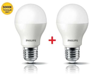 Купить Комплект ламп светодиодных Philips LEDBulb E27 7.5-60W 3000K 230V A55 (1+1)