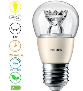 Купить Лампа светодиодная Philips LEDluster D E27 6-40W 827 P48 CL Master