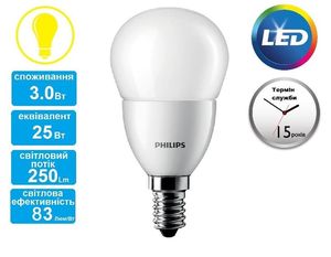 Купить Лампа светодиодная Philips LEDluster ND E14 3-25W 230V 827 P48 CorePro